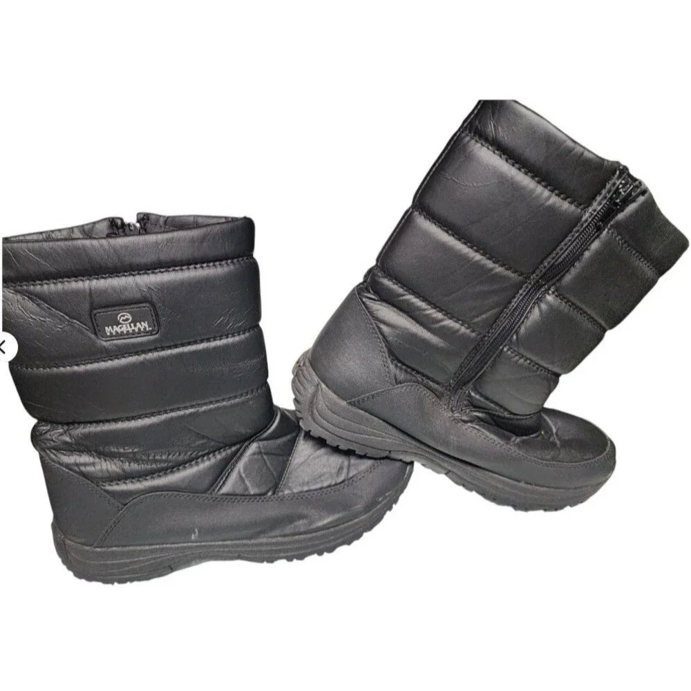 Magellan Outdoors Snow Boots M 10 W 11 Insulated Waterproof Side Zip Black
